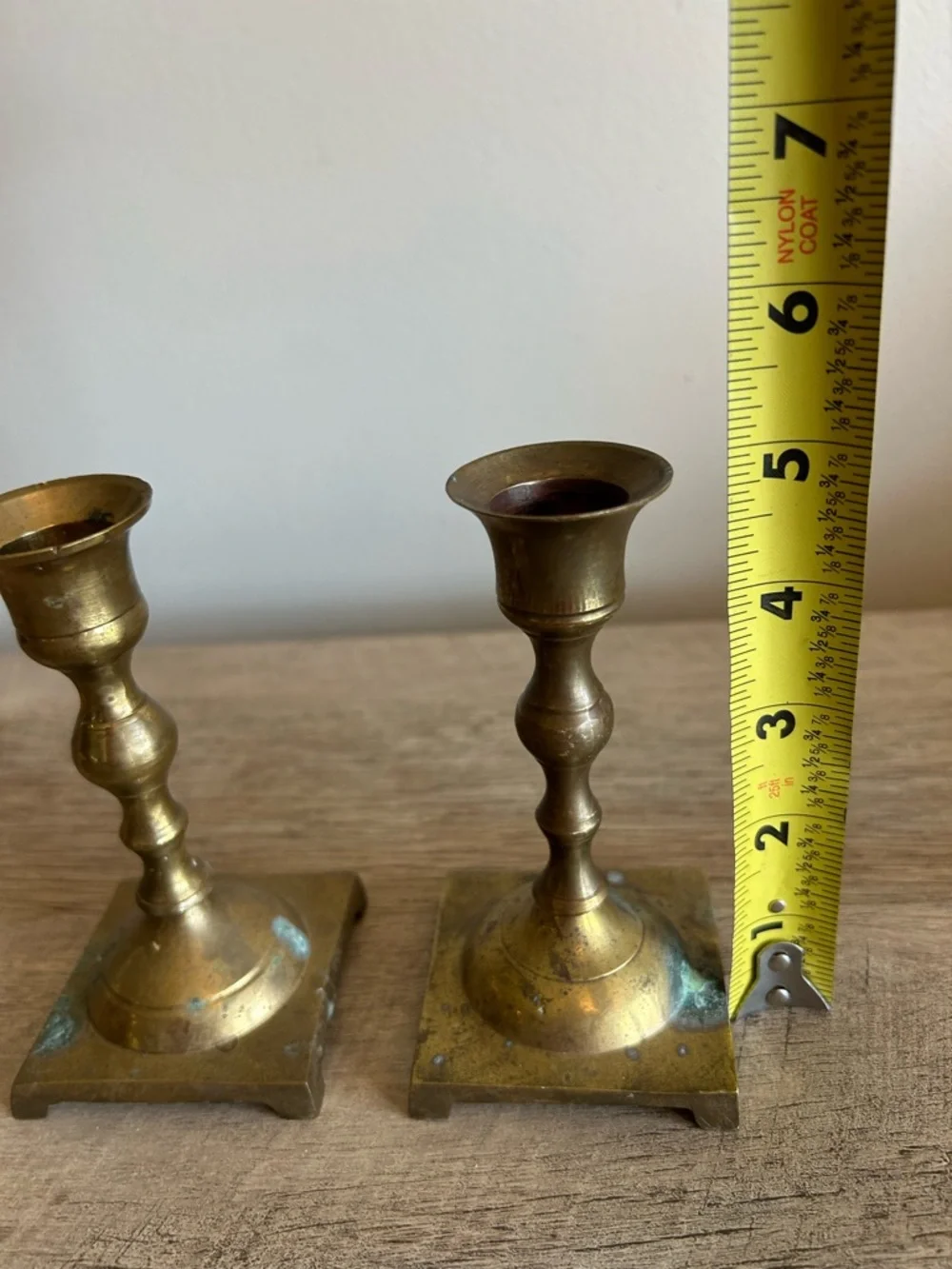2 Vtg‎ Antique Colonial Style Brass  Taper Candlestick Candle Holder Patina